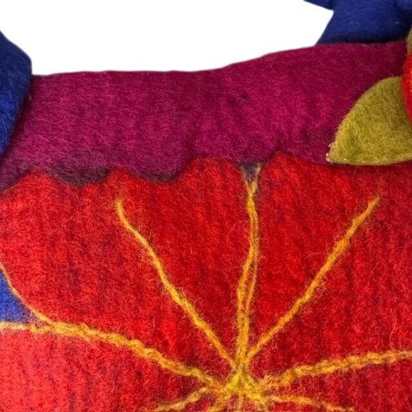 Handcrafted Wool Felt Shoulder Bag With Floral Design & Spiral Accents - Picture 4 of 9